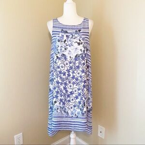 Sophie Max A-Line Sleeveless Blue & White Dress -L